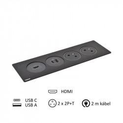 2x zásuvka, USB nabíjačka, HDMI Disqin čierna