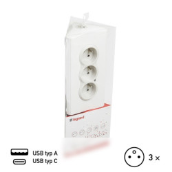 #1210 #0483  Predl tab 3x2p+t usb 1.5m biel