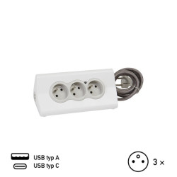 #1211 #0484  Predl tab 3x2p+t usb 1.5m biel