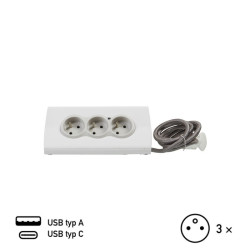 #1212 #0485  Predl tab 3x2p+t usb 1.5m biel
