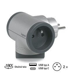 #1116 #0359  Adapt boč otoč 2x2p+t usb h/ts